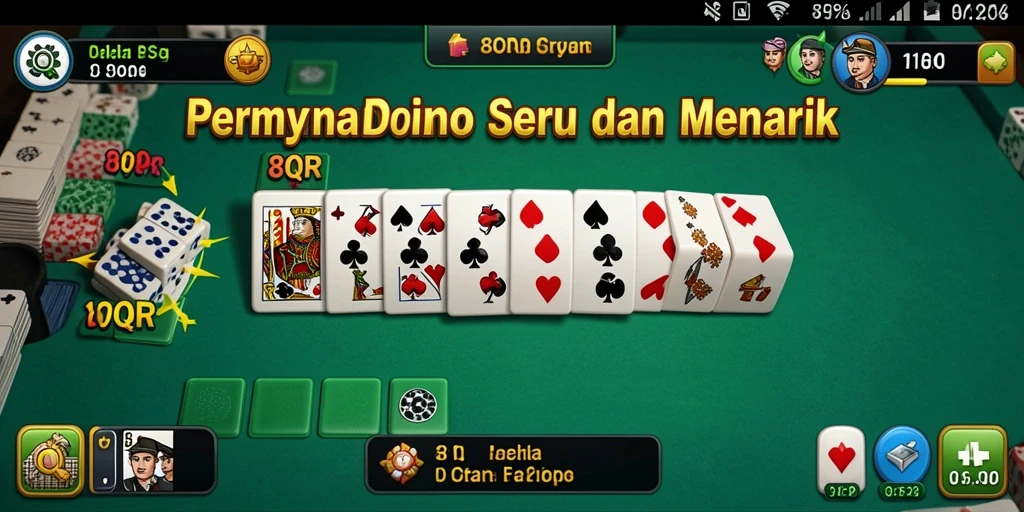 Screenshot gameplay 8QR dengan kemenangan dalam permainan Domino.