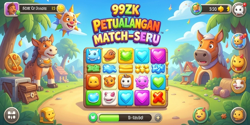 Tampilan gameplay seru dalam 99ZK dengan objek Match-3 warna-warni.