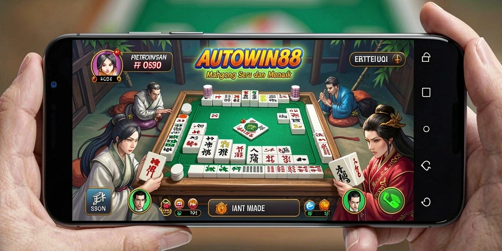 Screenshot AUTOWIN88 menampilkan gameplay menegangkan dengan desain ubin Mahjong yang menarik.