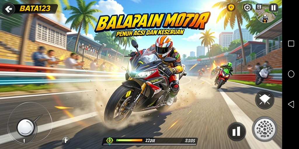 Screenshot utama BATA123 menampilkan aksi balapan motor yang menegangkan.