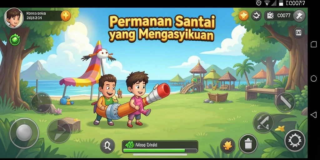 Screenshot utama C0077 menampilkan gameplay seru dan karakter lucu.