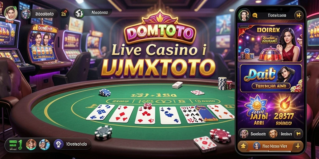 Tampilan screenshot utama DOMTOTO yang menunjukkan dealer live dan gameplay seru.