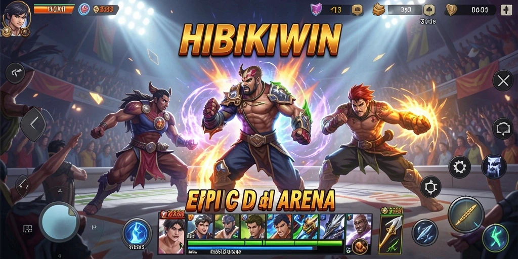 Tampilan gameplay HIBIKIWIN yang seru di arena pertarungan.