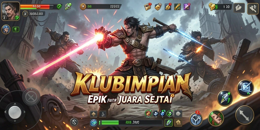 Tampilan seru grafis pertarungan KLUBIMPIAN yang mendebarkan.