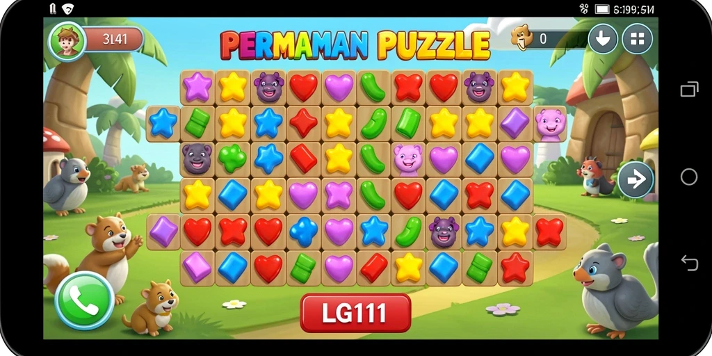 Tampilan gameplay LG111 dengan berbagai teka-teki menarik.