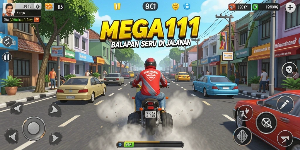 Tangkapan layar MEGA111 menunjukkan aksi balapan yang mendebarkan.