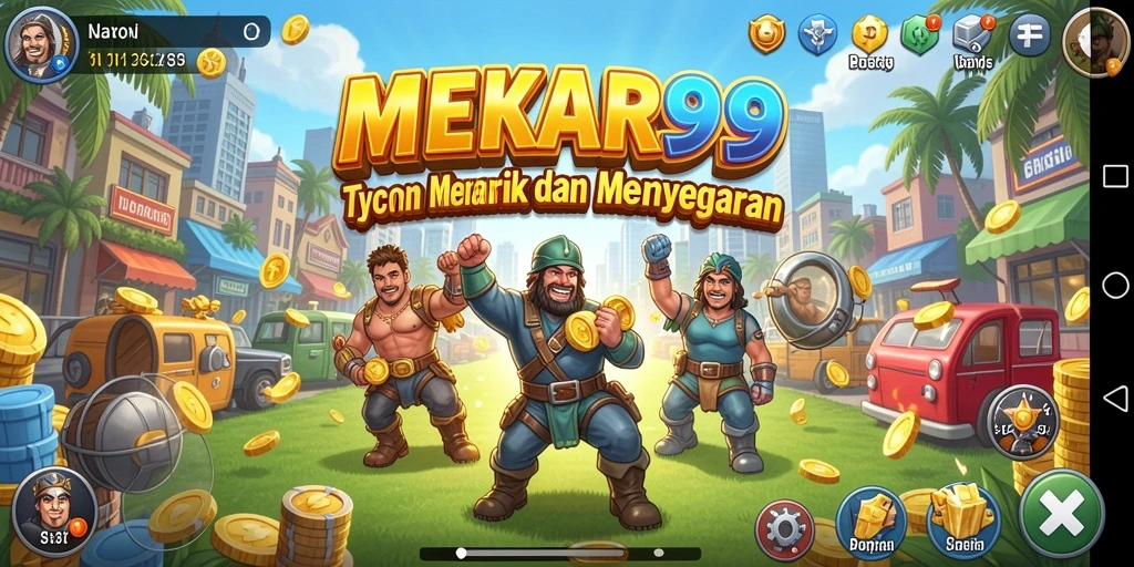 Screenshot gameplay MEKAR99 menampilkan kerumitan dalam membangun bisnis Tycoon.