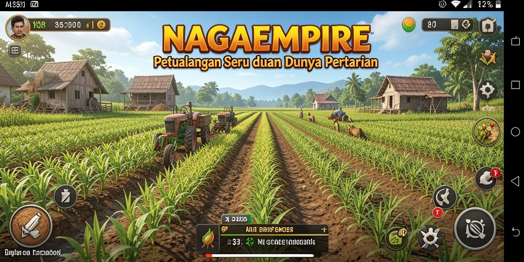 Tampilan gameplay seru dari NAGAEMPIRE yang menggambarkan aktivitas pertanian.