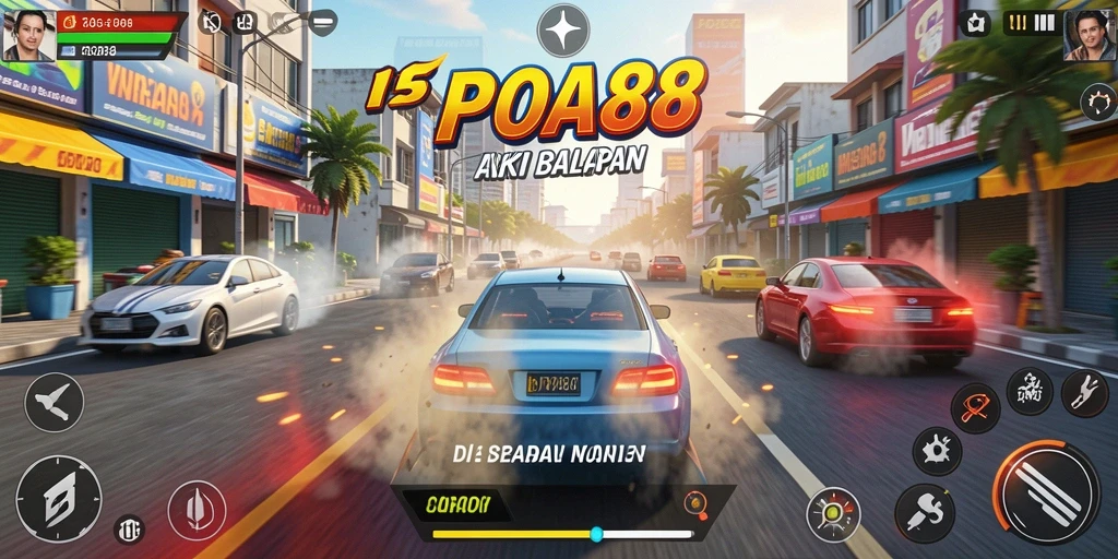 Tampilan gameplay yang mendebarkan di POA88, dengan akselerasi mobil yang cepat.
