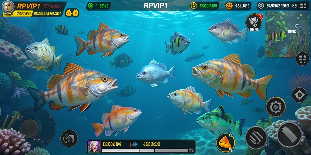 Screenshot RPVIP1 menampilkan aksi seru dalam menembak ikan.