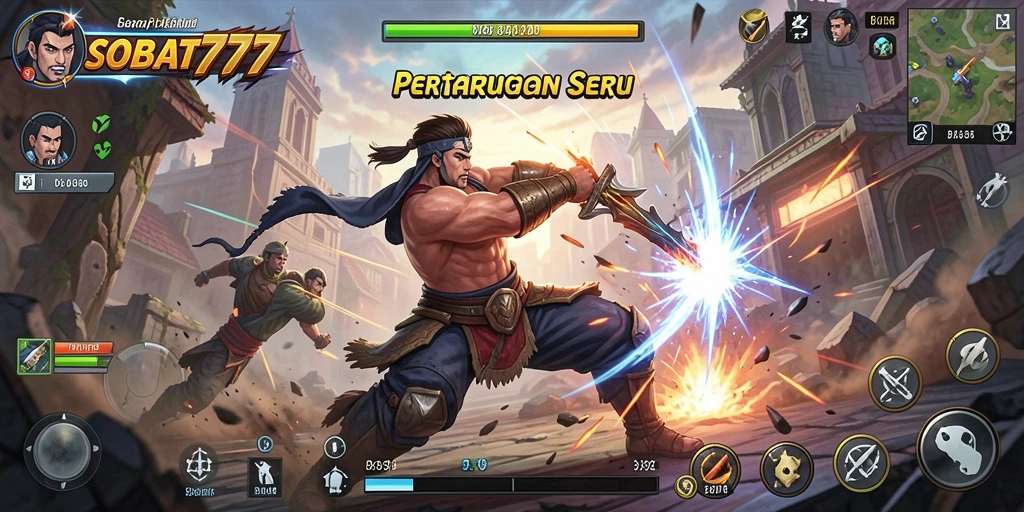 Screenshot menunjukkan aksi pertarungan seru di SOBAT777.