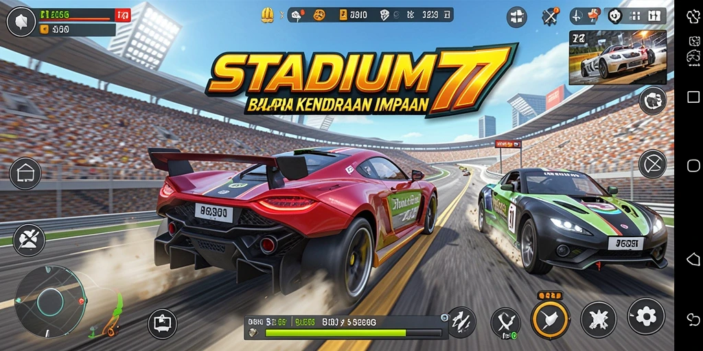 Screenshot gameplay STADIUM77 yang menampilkan balapan seru.
