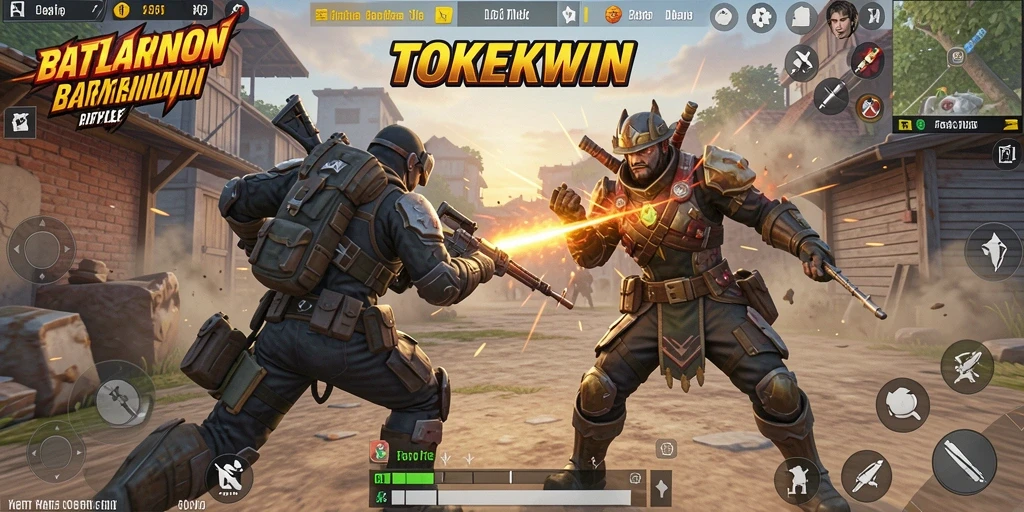 Tampilan seru dari gameplay Battle Royale dalam TOKEKWIN.