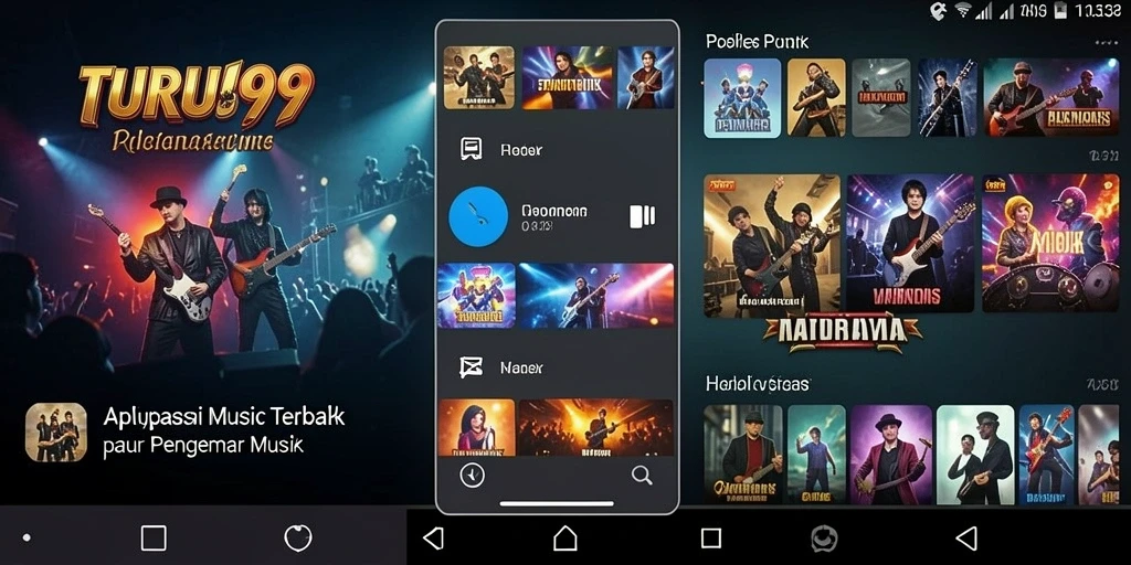 Tampilan screenshot TURU99 menampilkan antarmuka pengguna yang menarik saat mendengarkan musik.