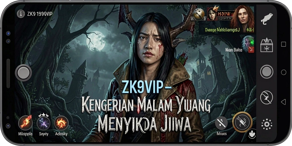 Screenshot gameplay ZK9VIP menampilkan kegelapan yang mencekam dan makhluk-makhluk menakutkan.
